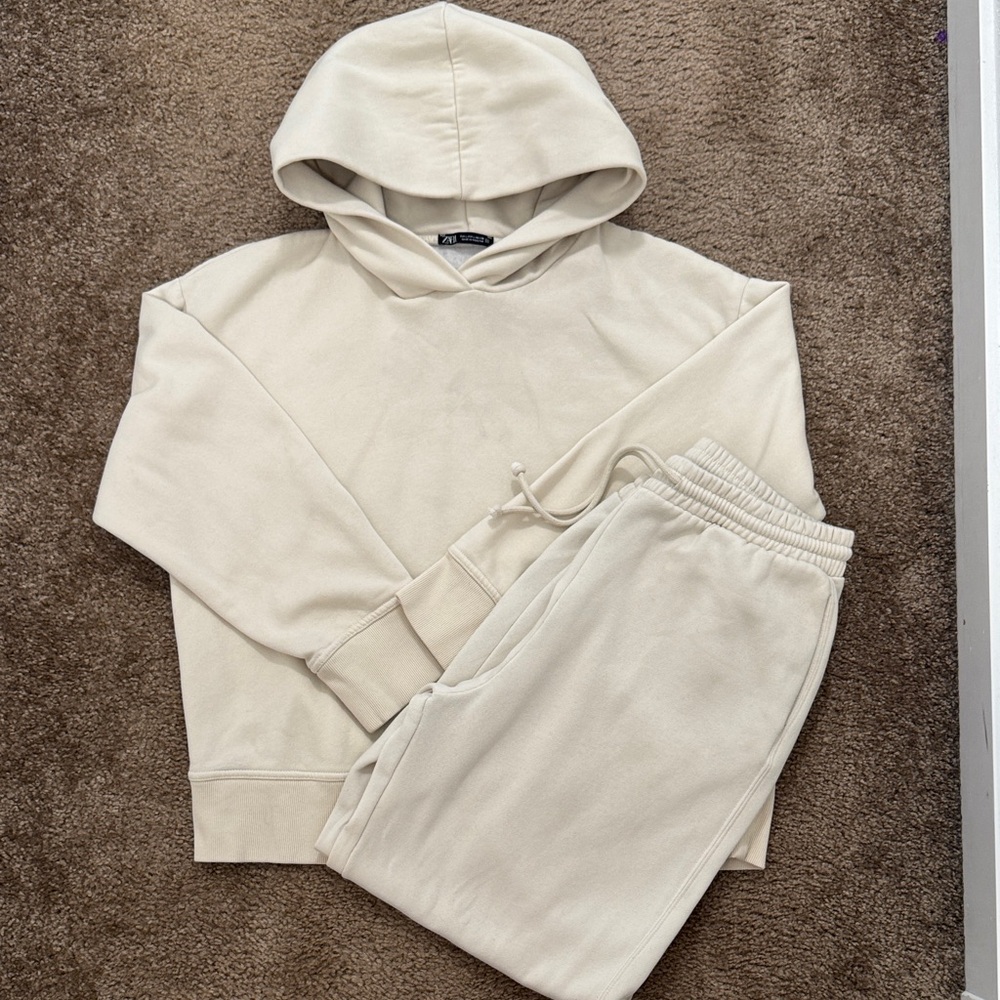 Cream Hoodie and Jogger Set